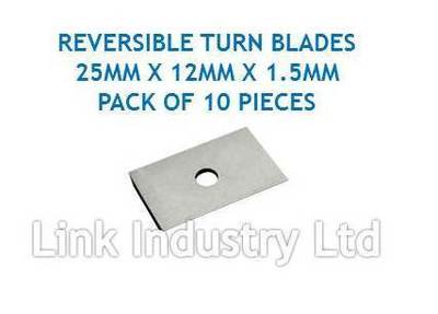 10 pces. 25mm x 12mm x 1.5mm CARBIDE REVERSIBLE TURN BLADES