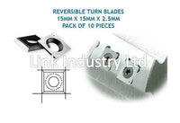 10 pces. 15mm x 15mm x 2.5mm CARBIDE REVERSIBLE TURN BLADES